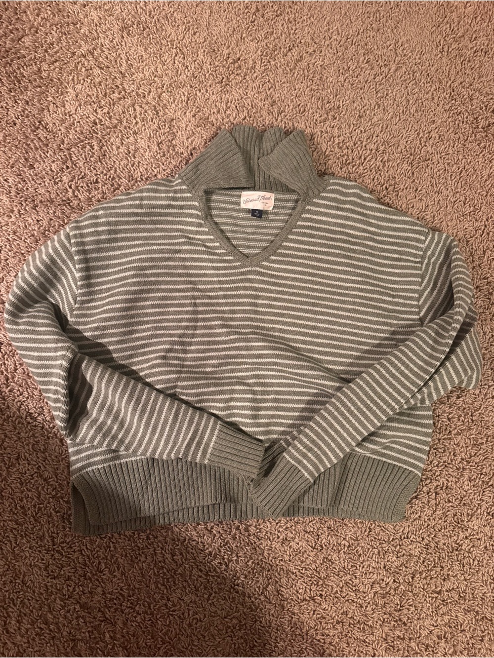 Target Women’s Gray and White Striped V-Neck Sweater